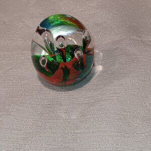 Vintage MCM Art Glass Paperweight Orb Egg Bullicante Bubbles 2" Rainbow colors